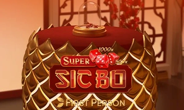 Super Sic Bo First Person tile from Evolution, three red dice under the dome for Tiger Exchange sic bo bets