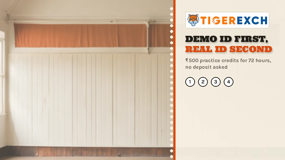 Demo Id First, Real Id Second poster: ₹500 practice credits for 72 hours, no deposit asked